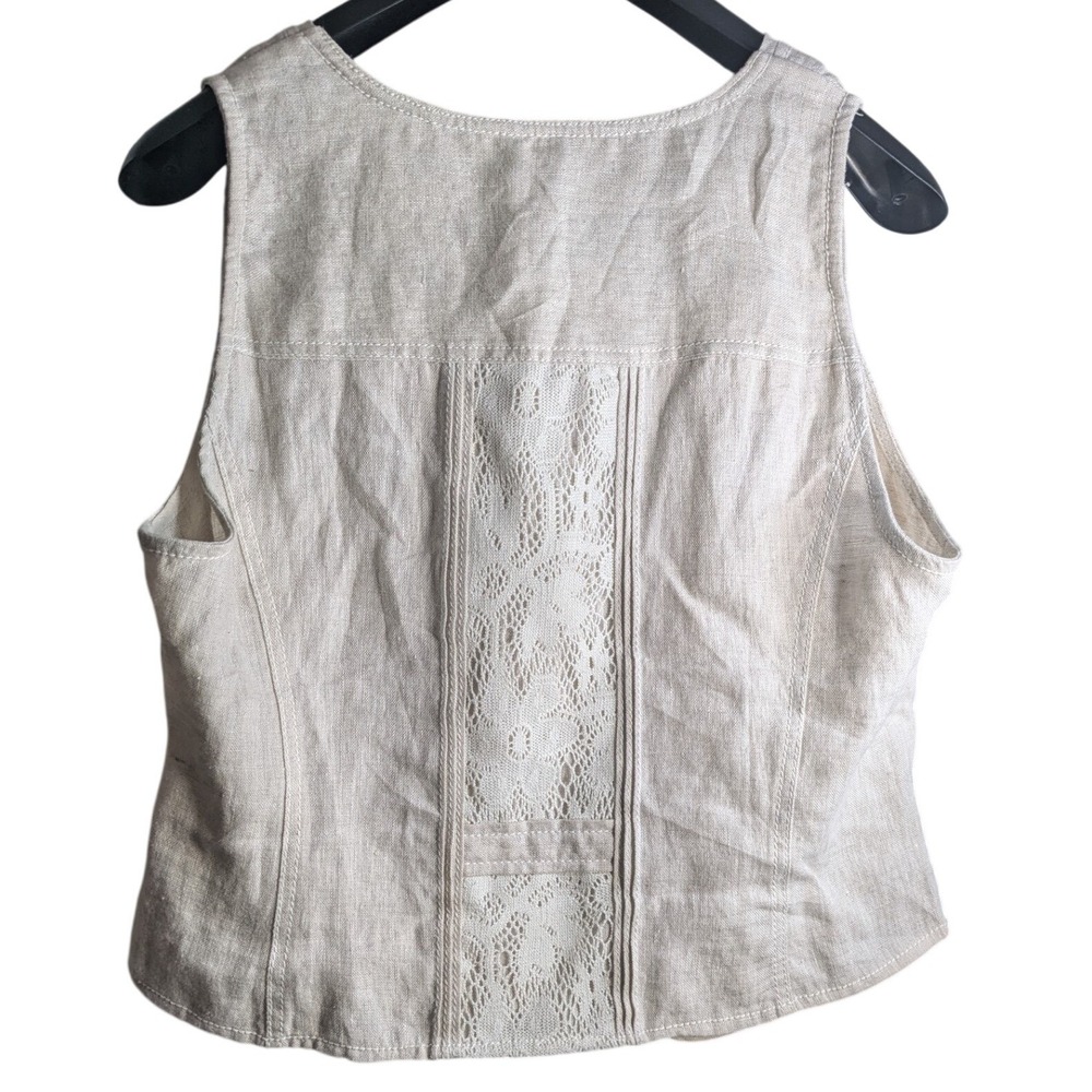 Vintage 2000s Fairy Boho Cottage Vest Large Linen Wool Blend Lace Button - Picture 2 of 5